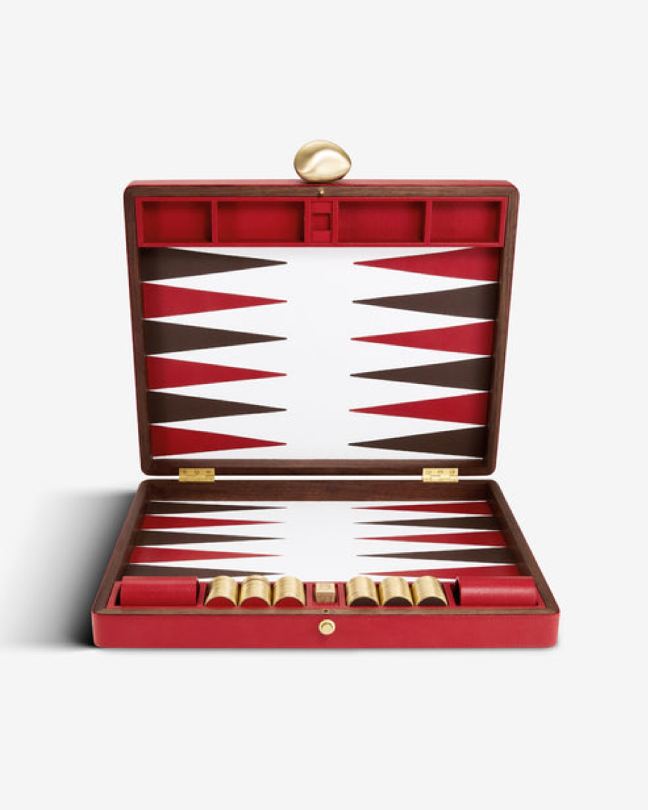 ASSOULINE - LIBRARY COLLECTION | PEBBLE BACKGAMMON SET LEATHER BRASS WOOD