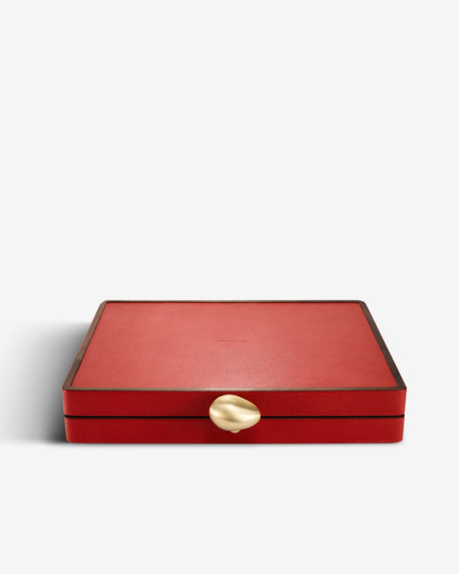 ASSOULINE - LIBRARY COLLECTION | PEBBLE BACKGAMMON SET LEATHER BRASS WOOD