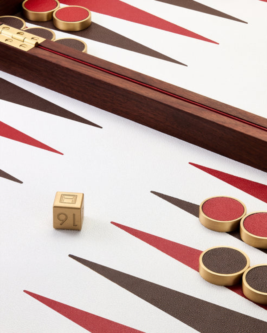 ASSOULINE - LIBRARY COLLECTION | PEBBLE BACKGAMMON SET LEATHER BRASS WOOD